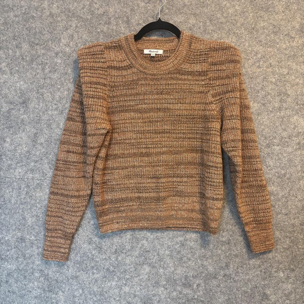 Madewell Sweater Womens Small Brown Wool Alpaca Blend Puff Shoulder Crewneck - Picture 1 of 10